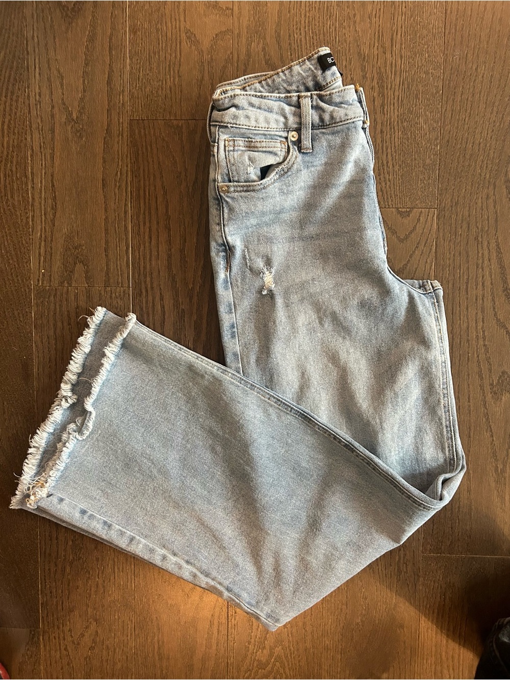 BCBGeneration High Rise Wide Leg Distressed Jeans Light Wash Size 7/28